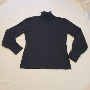 Ann Taylor Merino Wool Sz S Black Turtle Neck Sweater Victorian Sleeve